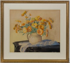 Selma Lane - Signed & Framed Early 20th Century Watercolour, Marigold Flowers