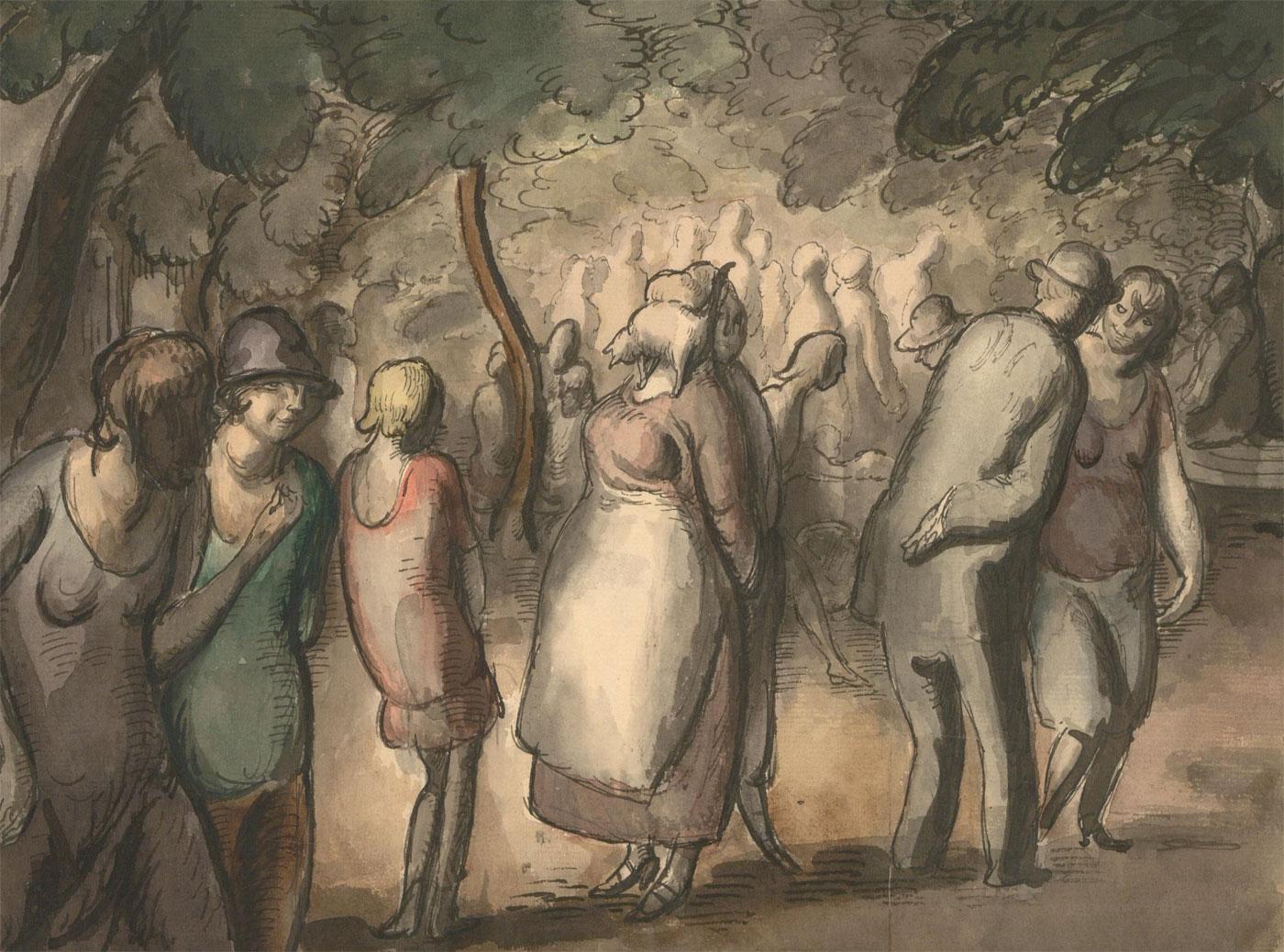 Harold Hope Read (1881-1959) - Watercolour & Ink, Figures in a Park 2