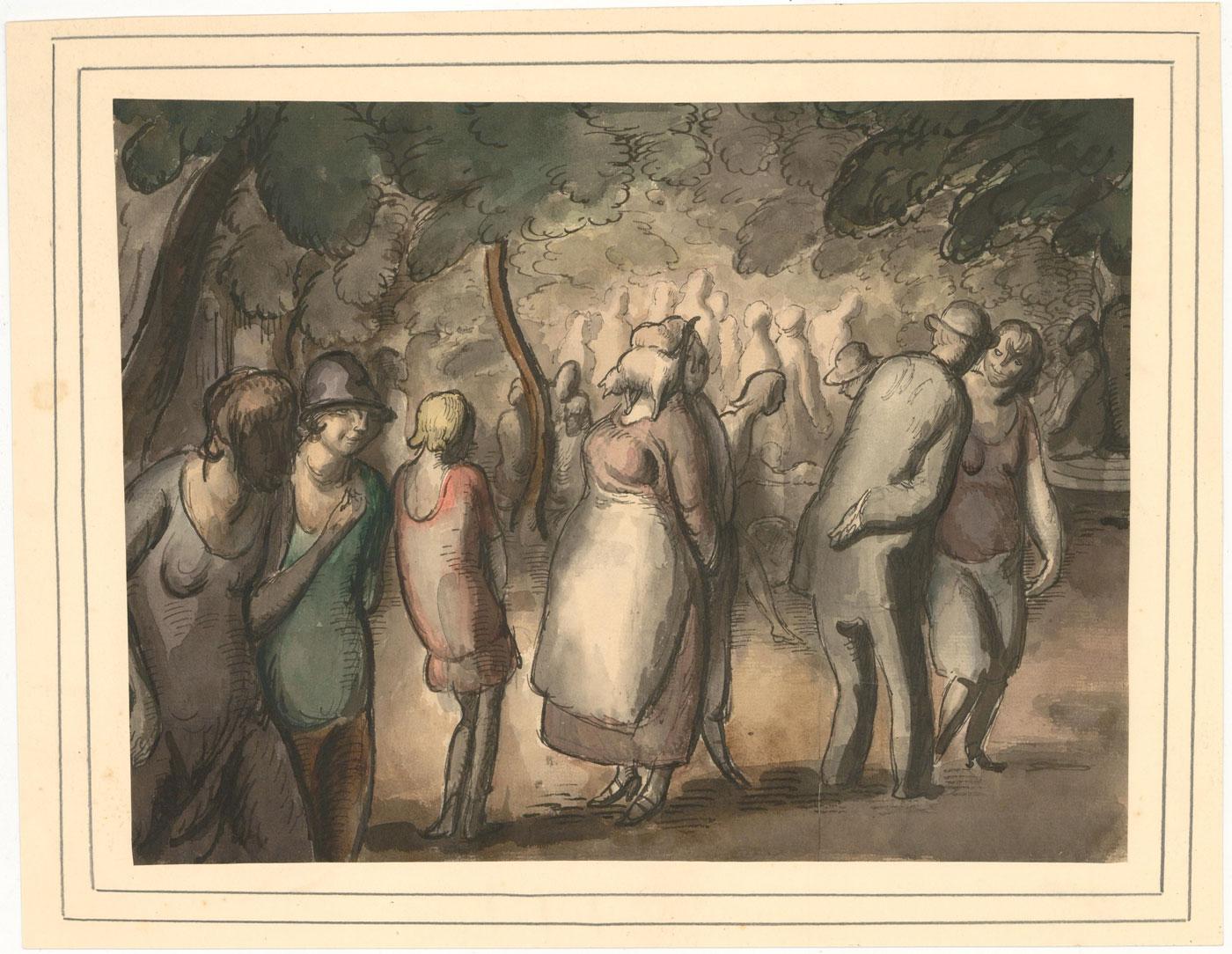 Harold Hope Read (1881-1959) - Watercolour & Ink, Figures in a Park 1