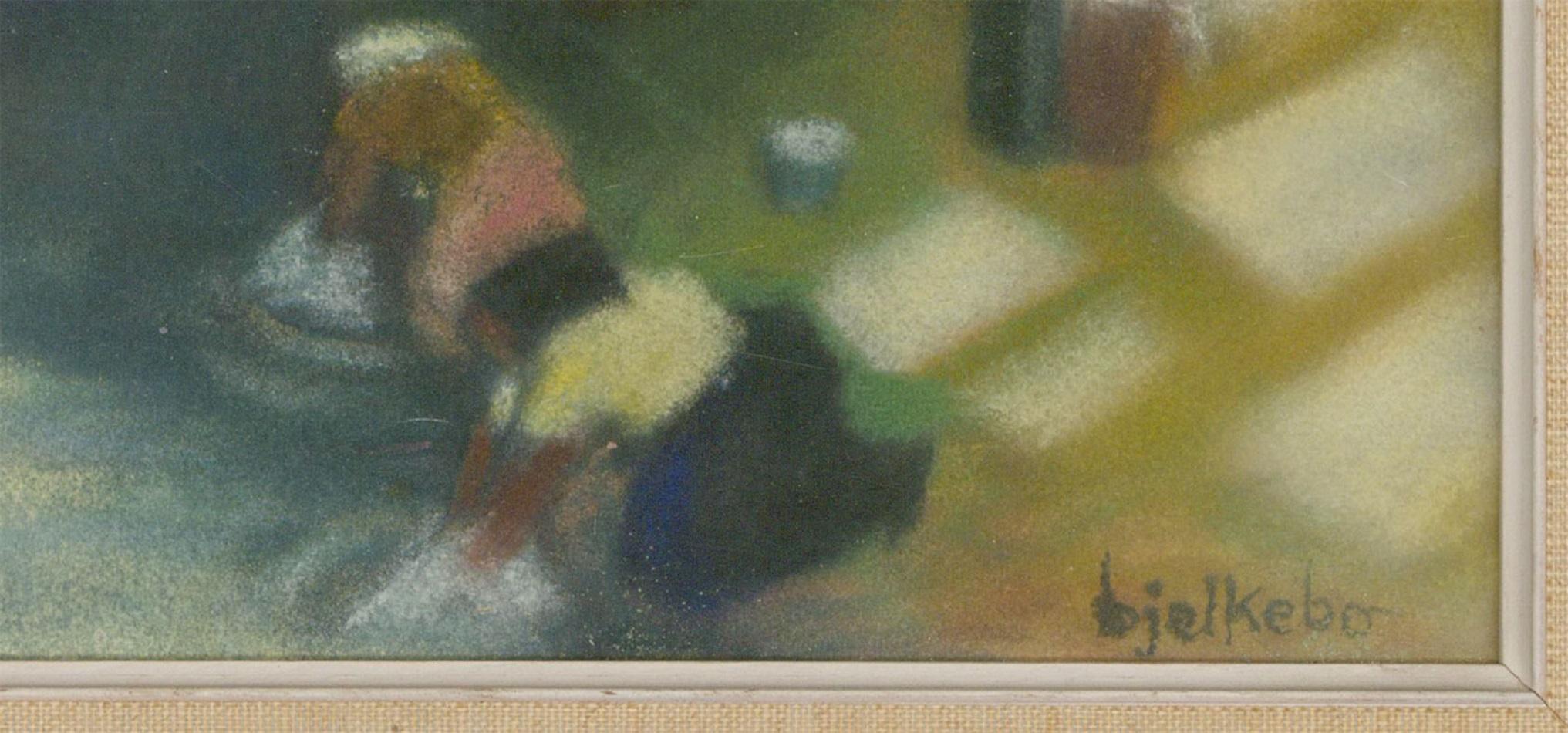 Une étude saisissante montrant un groupe de femmes se lavant dans une rivière à flanc de montagne, réalisée par l'artiste suédois Gösta Bjelke. Bjelke a magnifiquement reproduit le paysage espagnol dans des tons riches et dans un style résolument