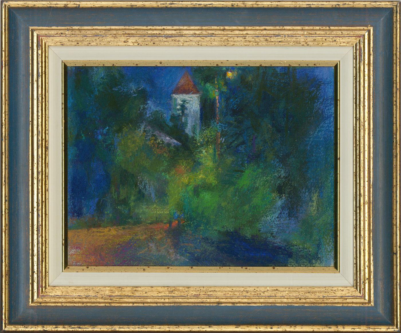 <p>A vibrant contemporary pastel by the artist John Ivor Stewart, depicting Le Frasnois in Jura, Eastern France. John Ivor Stewart had a passion for portraying the dynamic essence of nature and the world around him, which is evident in this