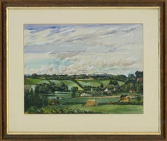 Frank Archer - Signed & Framed 1946 Gouache, Countryside Hills with Horses
