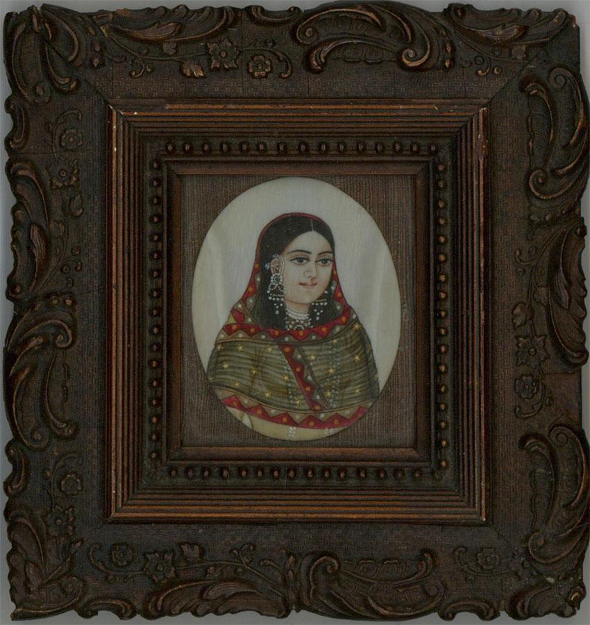 Framed 19th Indian Portrait Miniature - The Noble Woman 1
