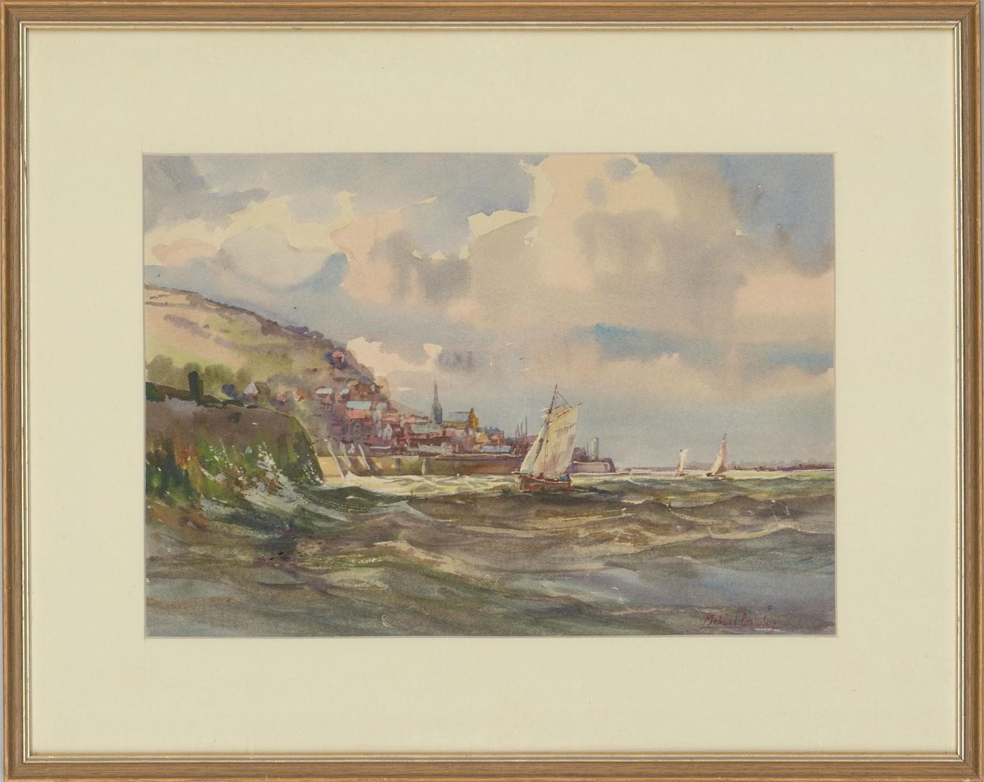 Unknown Figurative Art - Michael Crawley - Signed & Framed 20th Century Watercolour, Normandy Coast