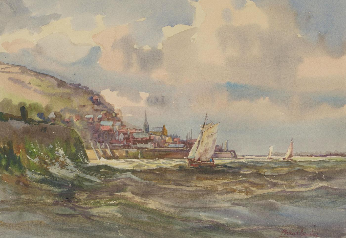 Michael Crawley - Signed & Framed 20th Century Watercolour, Normandy Coast - Art by Unknown