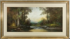 H. Lewis - Signed Contemporary Pastel, River Through a Forest at Dusk