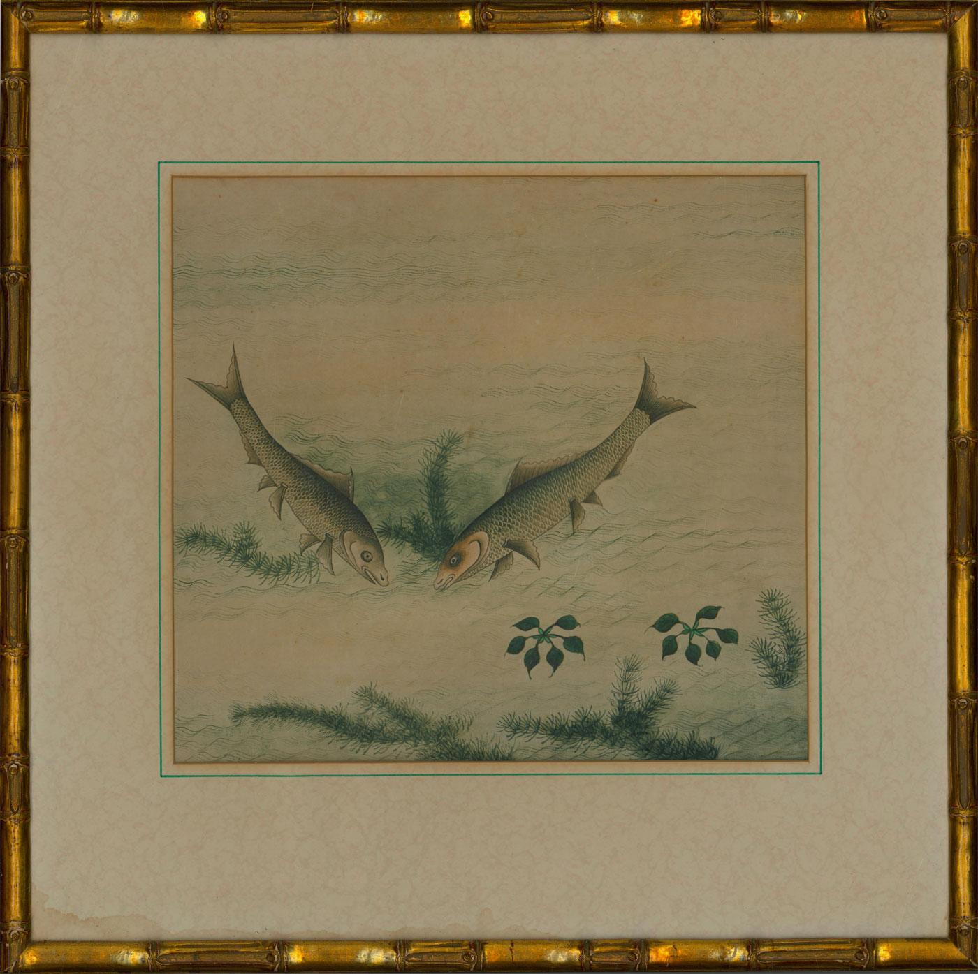 Unknown Animal Art - Early 20th Century Watercolour - Two Fish with Foliage