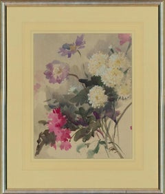 Aubrey Sykes RI PS (1910-1995) - Aquarell-Stillleben des 20. Jahrhunderts mit Blumen