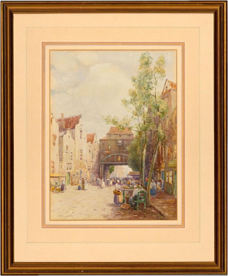 Unknown Landscape Art - J.R. Miller (1880-1912) - Fine Signed Watercolour, Old Gateway, Rotterdam