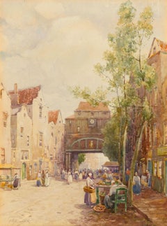 J.R. Miller (1880-1912) - Fine Signed Watercolour, Old Gateway, Rotterdam