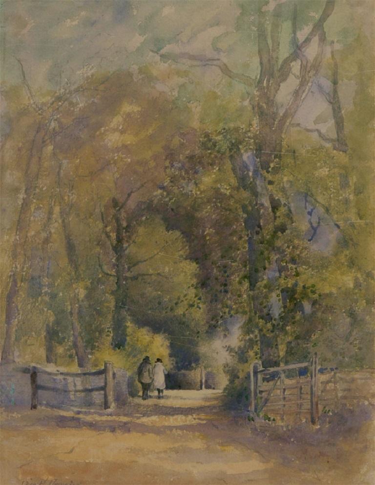 George Henry Downing (1878-1940) - Aquarell, Waldweg des frühen 20. Jahrhunderts – Art von Dudley Burnside