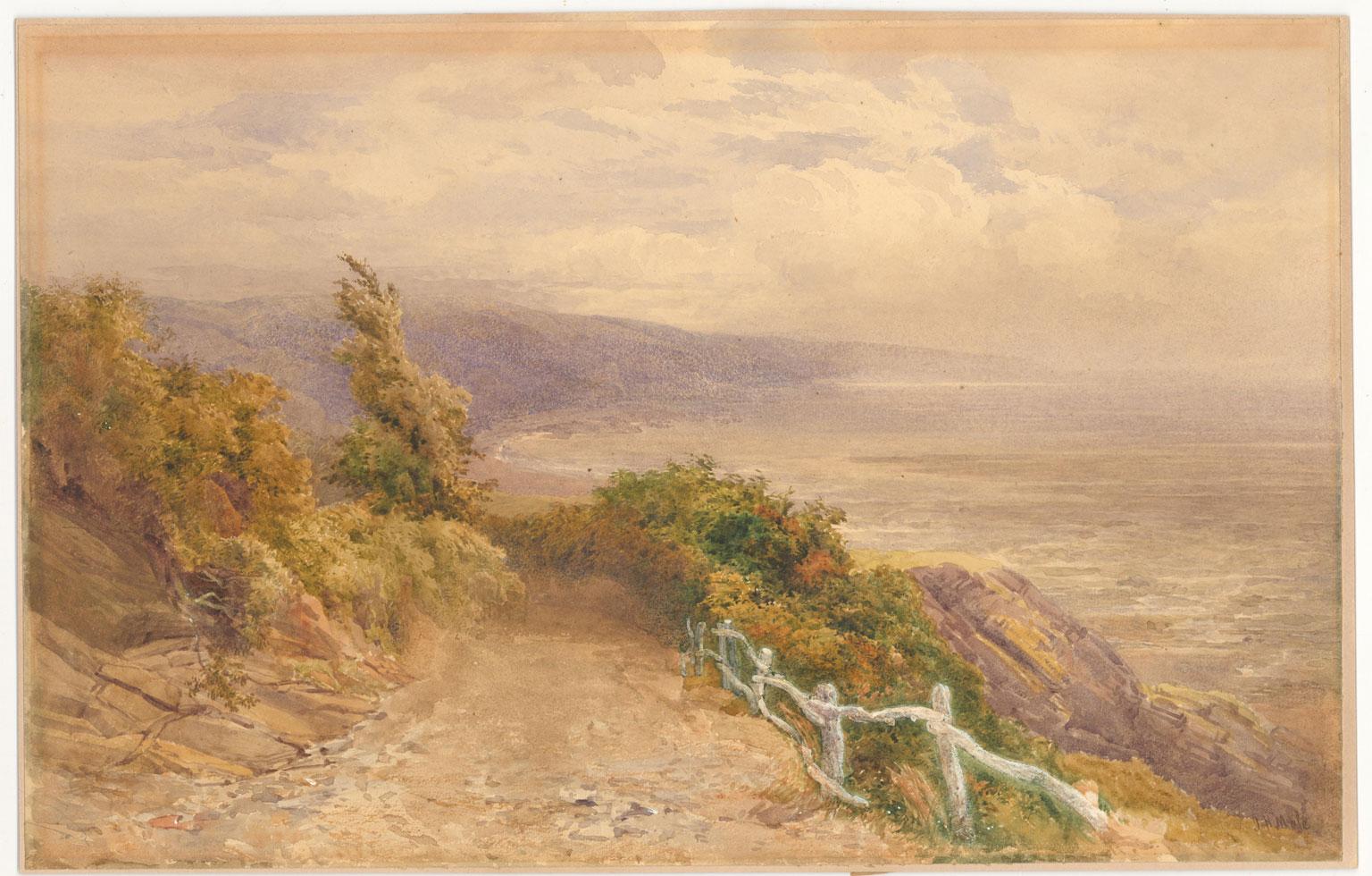 A very fine 19th century watercolour by the English artist John Henry Mole (1814-1886), who originally trained as a miniature artist. Mole has depicted an expansive coastal landscape on a blustery Autumn day. His detailed approach to the composition