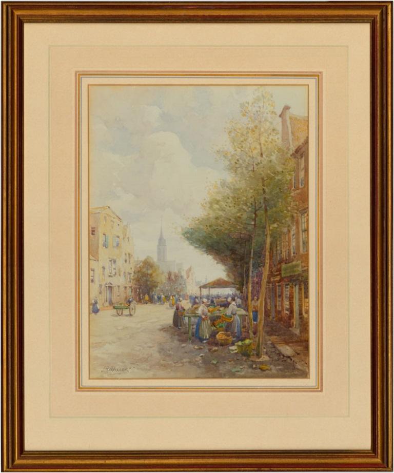 Unknown Landscape Art - J.R. Miller (1880-1912) - Fine Signed and Framed Watercolour, Market Scene