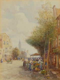 J.R. Miller (1880-1912) - Fine Signed and Framed Watercolour, Market Scene