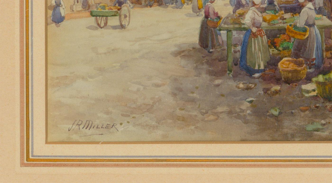 J.R. Miller (1880-1912) - Fine Signed and Framed Watercolour, Market Scene - Beige Landscape Art by Unknown