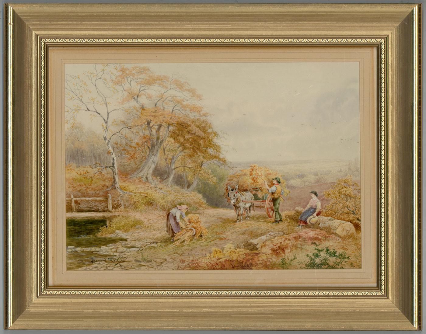 Unknown Landscape Art - Bernard Foster - Signed 19th Century Watercolour, Harvesters in a Landscape