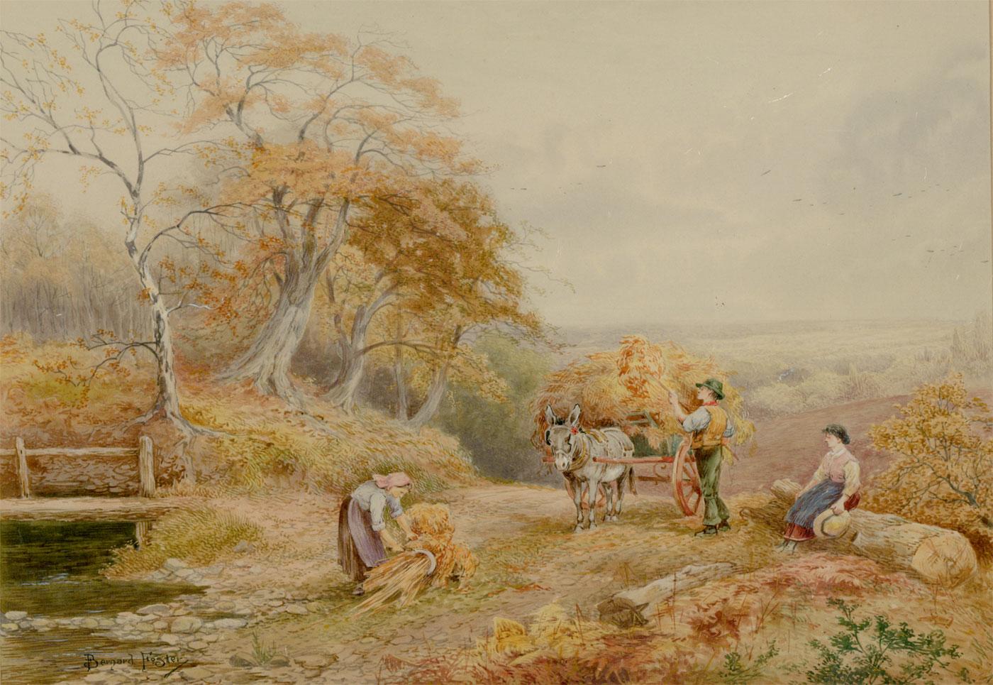 Bernard Foster - Signed 19th Century Watercolour, Harvesters in a Landscape - Art by Unknown