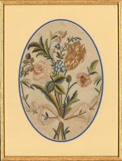 Set of Two Framed Early 19th Century Silkwork Floral Studies Antique Set of Two Framed Early 19th Century Silkwork Floral Studies