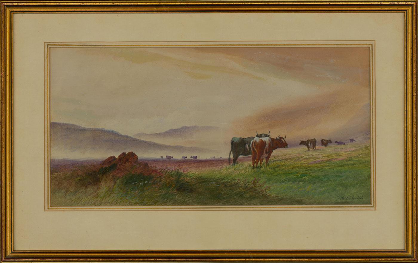 Unknown Landscape Art - Willis Willis - Signed & Framed Mid 20th Century Watercolour, Heath With Cattle