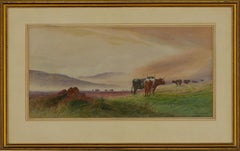 Vintage Willis Willis - Signed & Framed Mid 20th Century Watercolour, Heath With Cattle