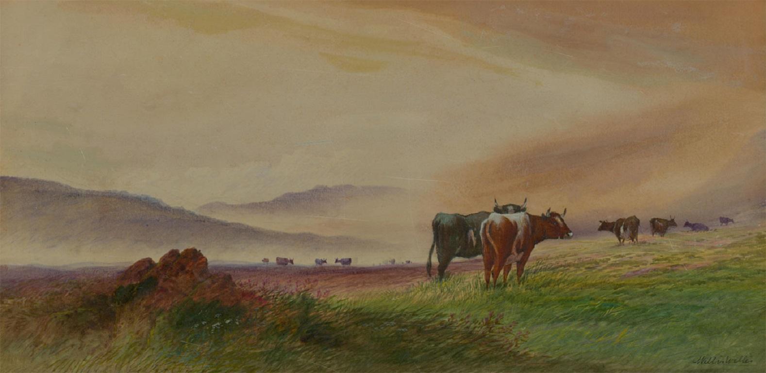 Willis Willis - Signed & Framed Mid 20th Century Watercolour, Heath With Cattle - Art by Unknown