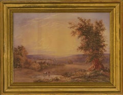 Framed English School 19th Century Watercolour - Landscape with Ruin and Cattle