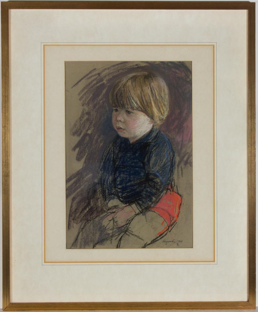 Unknown Portrait - Alfred Heyworth RWS RBA (1926-1976) - 1969 Pastel, Study of a Young Boy