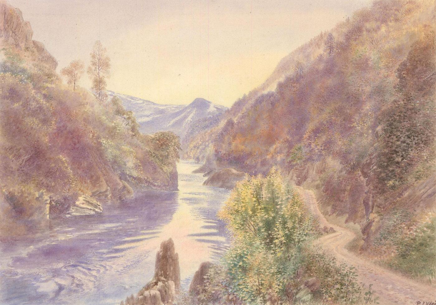 Unknown Landscape Art - Peter Ingram Weir (1864-1943) - 1907 Watercolour, River Landscape, Norway