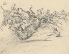 Peter Biegel (1913-1989) - 1955 Graphite Drawing, Fall at the Hurdle