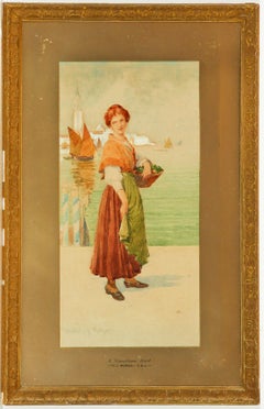 Walter Jenks Morgan (1847-1924)- Signed Gitl Framed Watercolour, A Venetian Girl