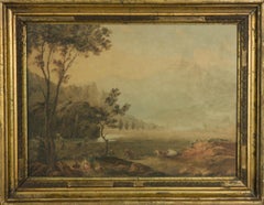 Framed 18th Century Watercolour - Landscape at Dusk