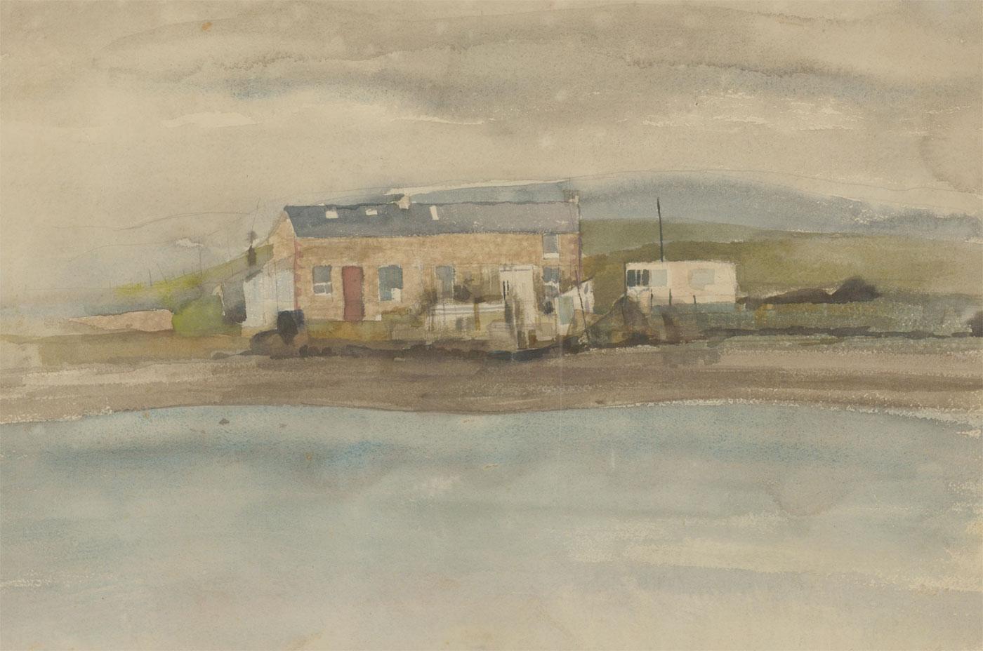 Signed Mid 20th Century Watercolour - House by the Water's Edge - Art by Unknown