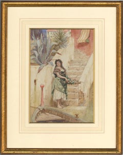 Edward Henry Bearne - Late 19th Century Watercolour, Italian Lady on Canal Steps
