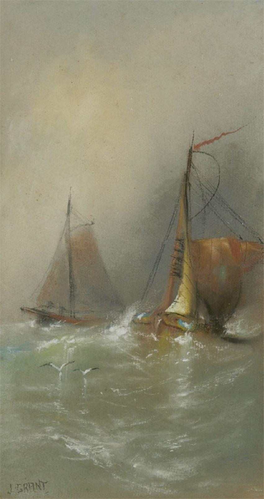 J. Grant - Fine 19th Century Pastel, Crashing Waves - Art by Unknown