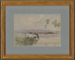 Lewis Charles Powles RBA (1860-1942) - Signed Watercolour, Cattle at a Lake