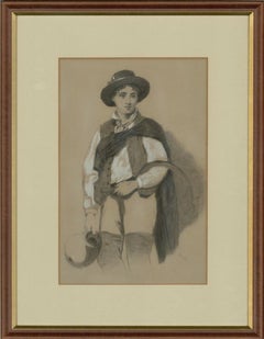 Wood - Signed & Framed 1884 Charcoal Drawing, Portrait of a Young Labourer