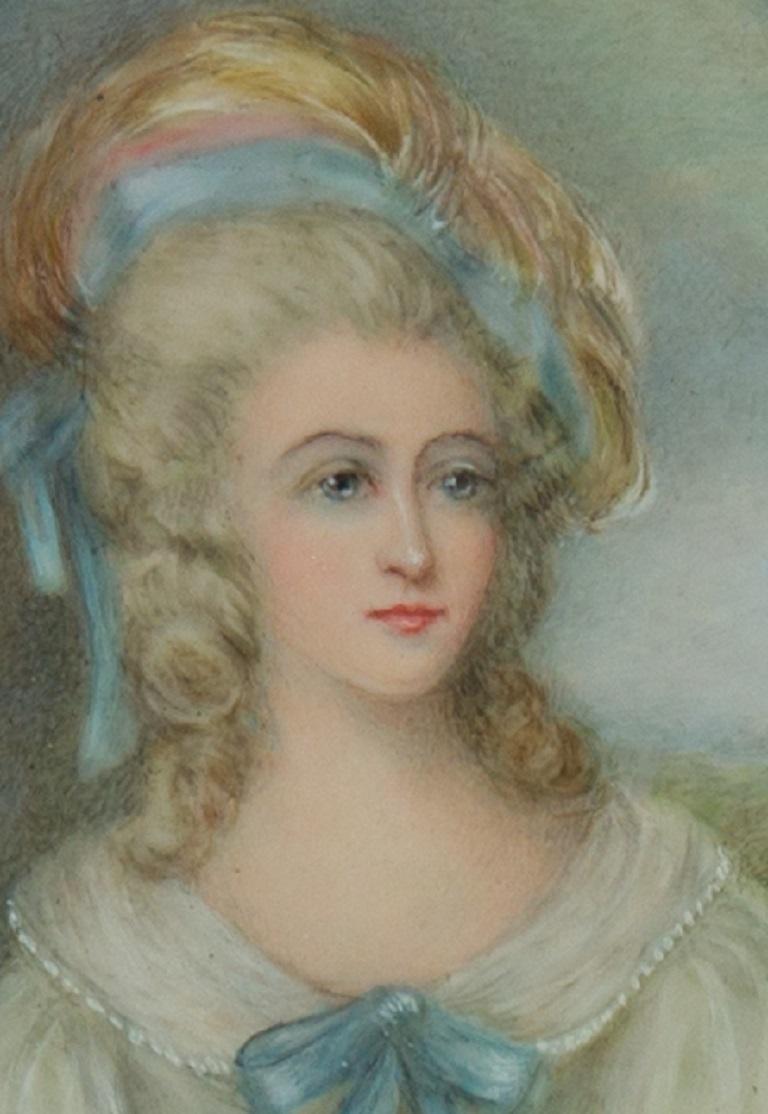 A very fine and meticulously detailed mid 19th Century miniature portrait, monogrammed by the artist 'L.P.', on a thin ivorine panel. The work depicts a well-dressed portrait of Elizabeth of France, or Madame Elizabeth, sister of Louis XVI, in lace