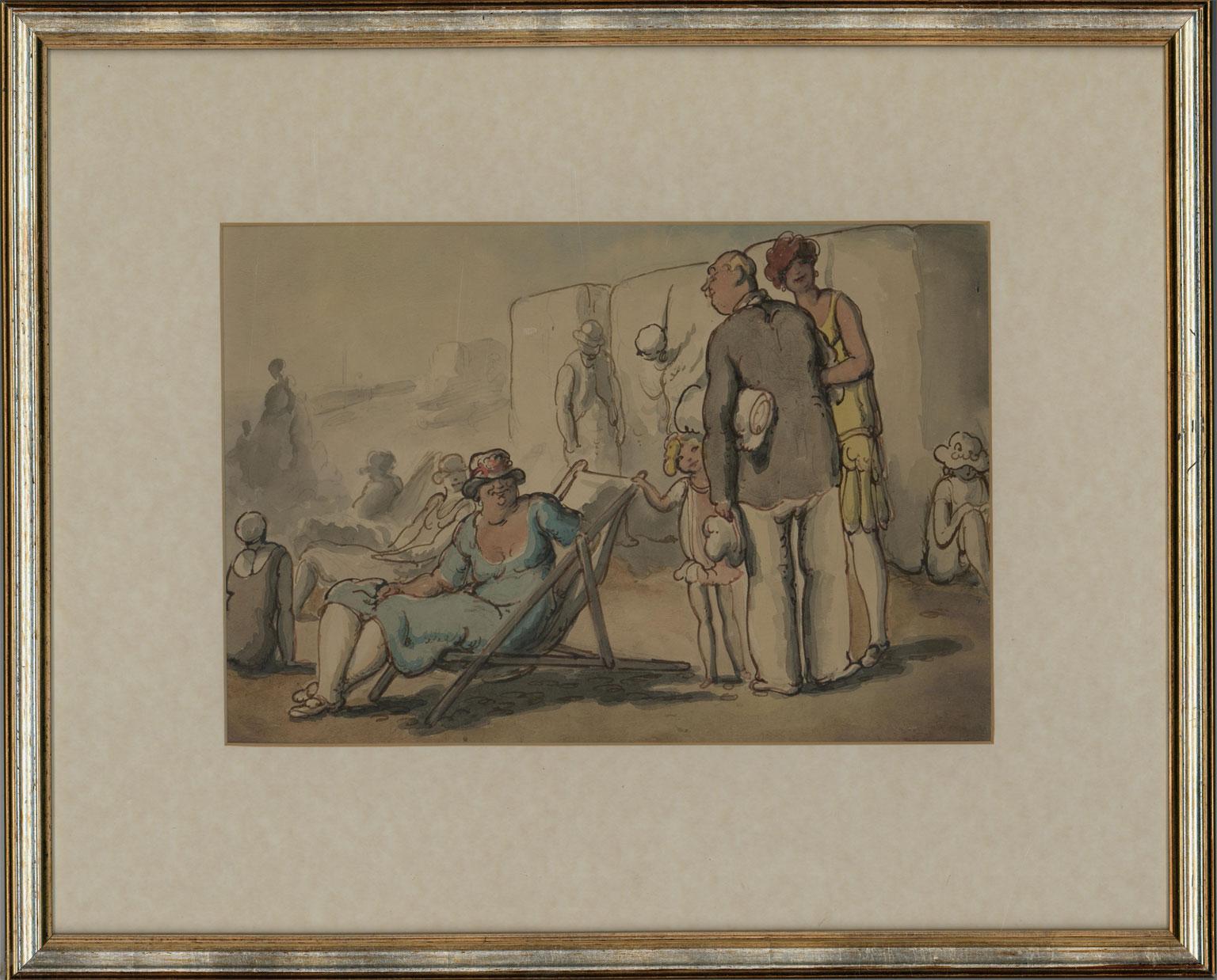 A beautifully observed study of holiday makers on an English beach by Harold Hope Read, painted in the artist's typical narrative style. This is a wonderful example of Hope Read's beach scenes, many of which are featured in our collection. His