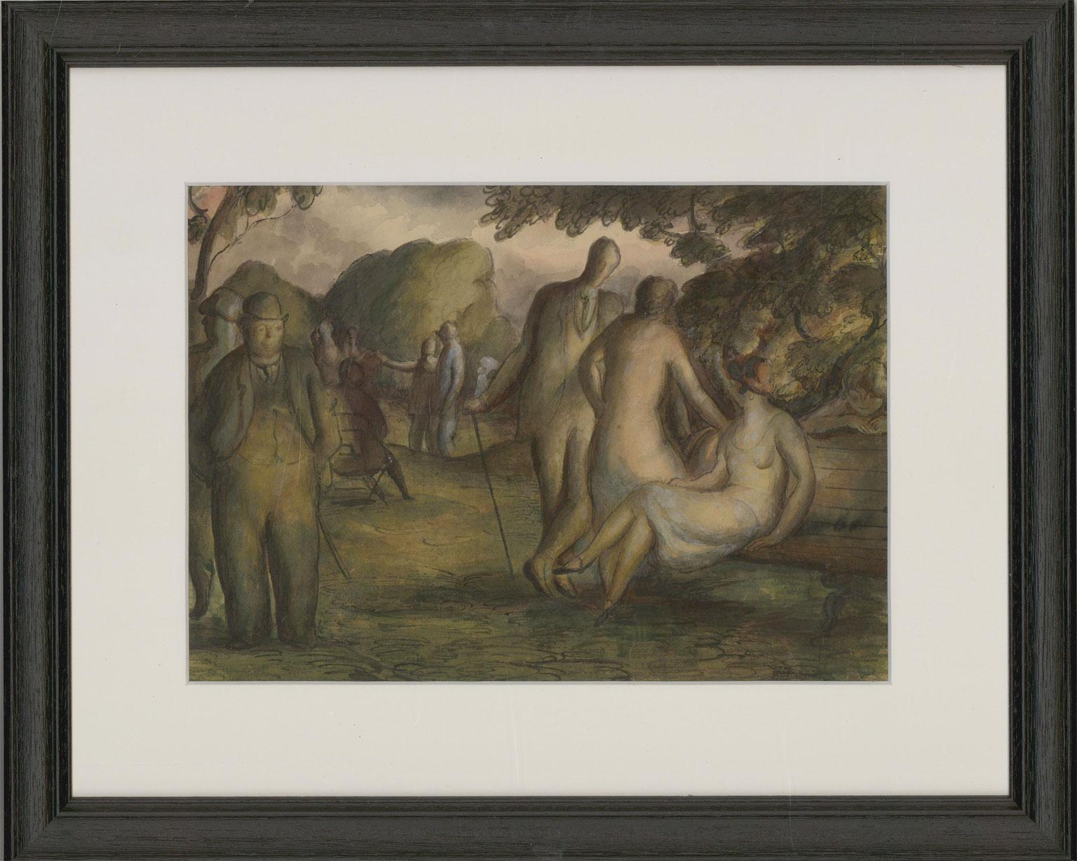 Harold Hope Read (1881-1959) - Framed Watercolour, Figures in a Park 3