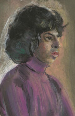 Edith Birkin (1927-2018) - 20th Century Chalk Drawing, Lady in a Purple Blouse