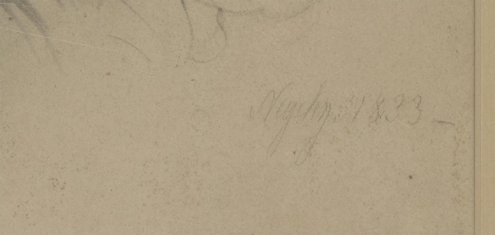Joseph Mathias Negelen (1792-1870) - 1833 Charcoal Drawing, Lady in a Bonnet 2