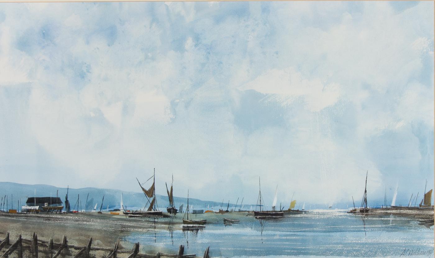 Alan Wickham - Signed & Framed 1994 Watercolour, Blue Harbour - Art by Unknown