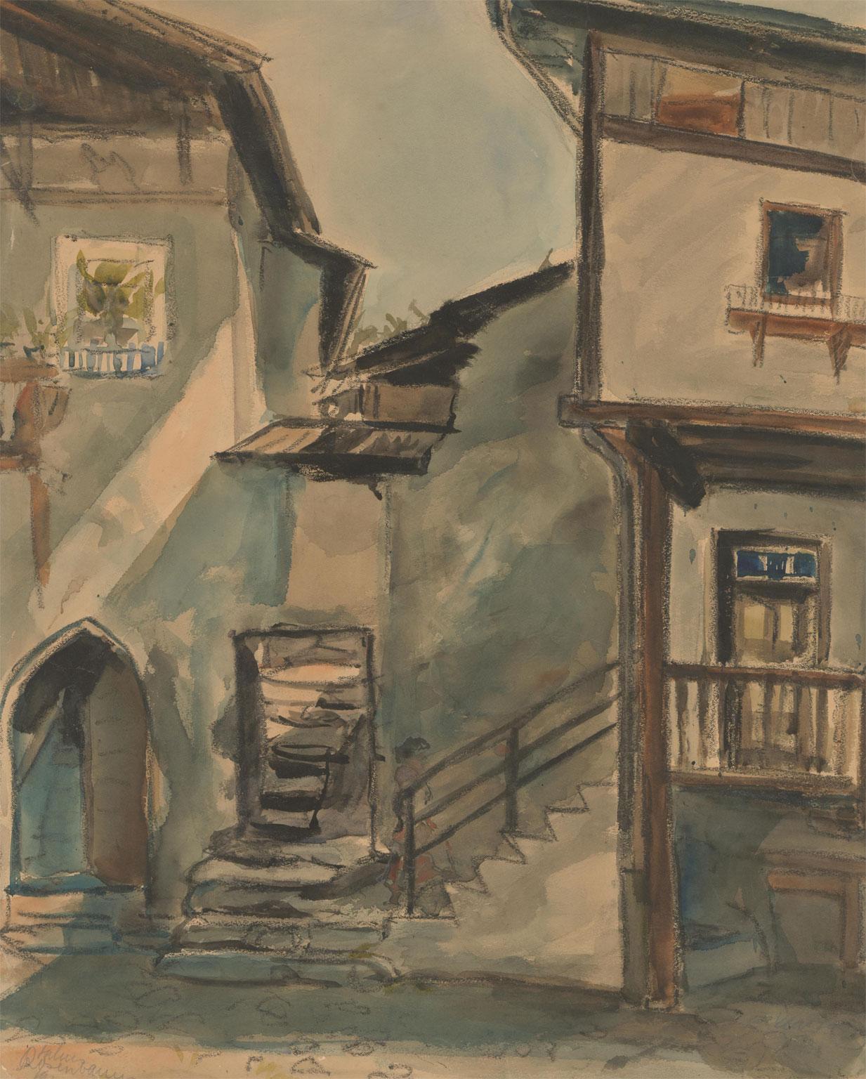 Unknown Landscape Art - Julius Rosenbaum (1879-1956) - 1935 Watercolour, Morning Street Scene