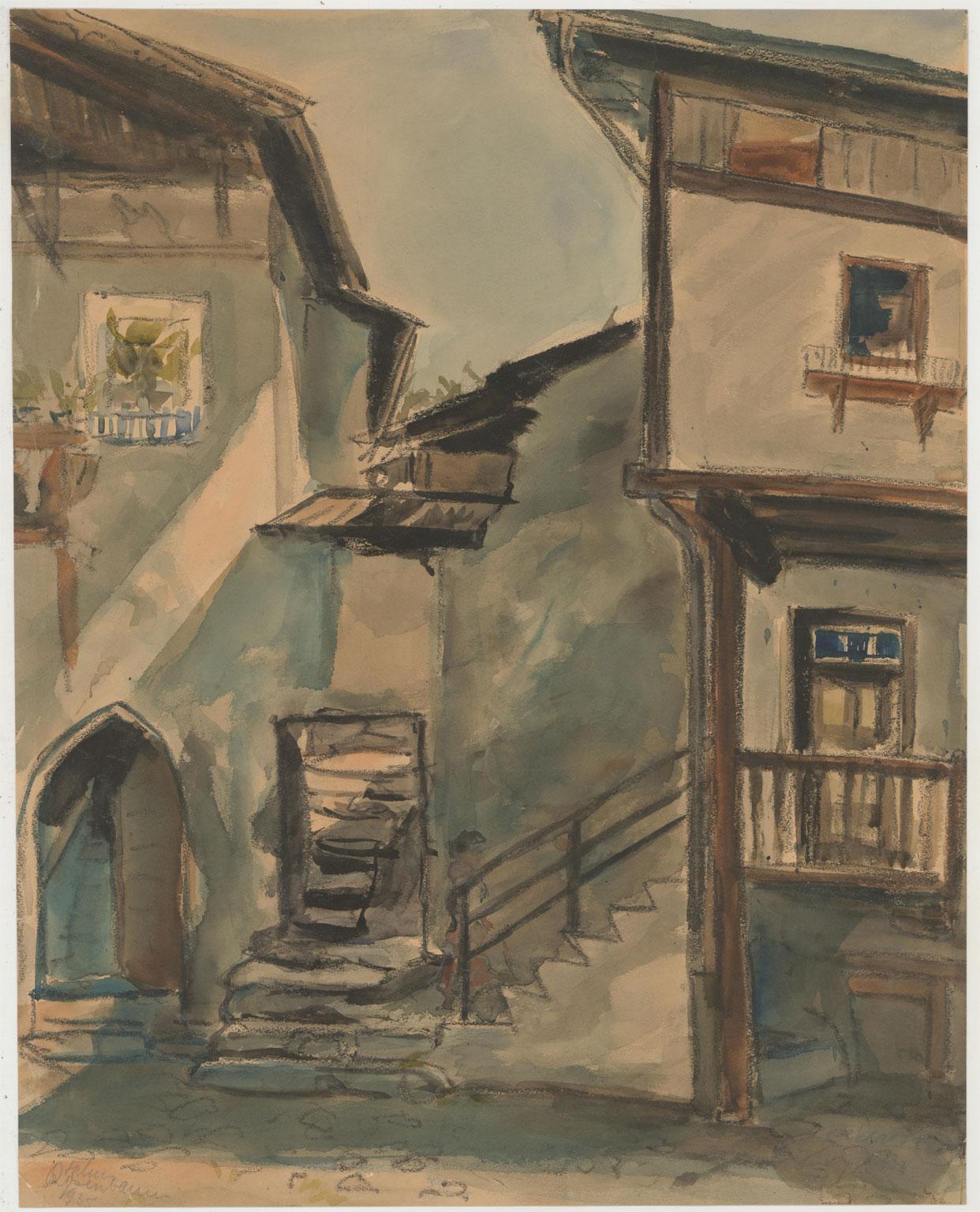 Julius Rosenbaum (1879-1956) - 1935 Watercolour, Morning Street Scene - Art by Unknown