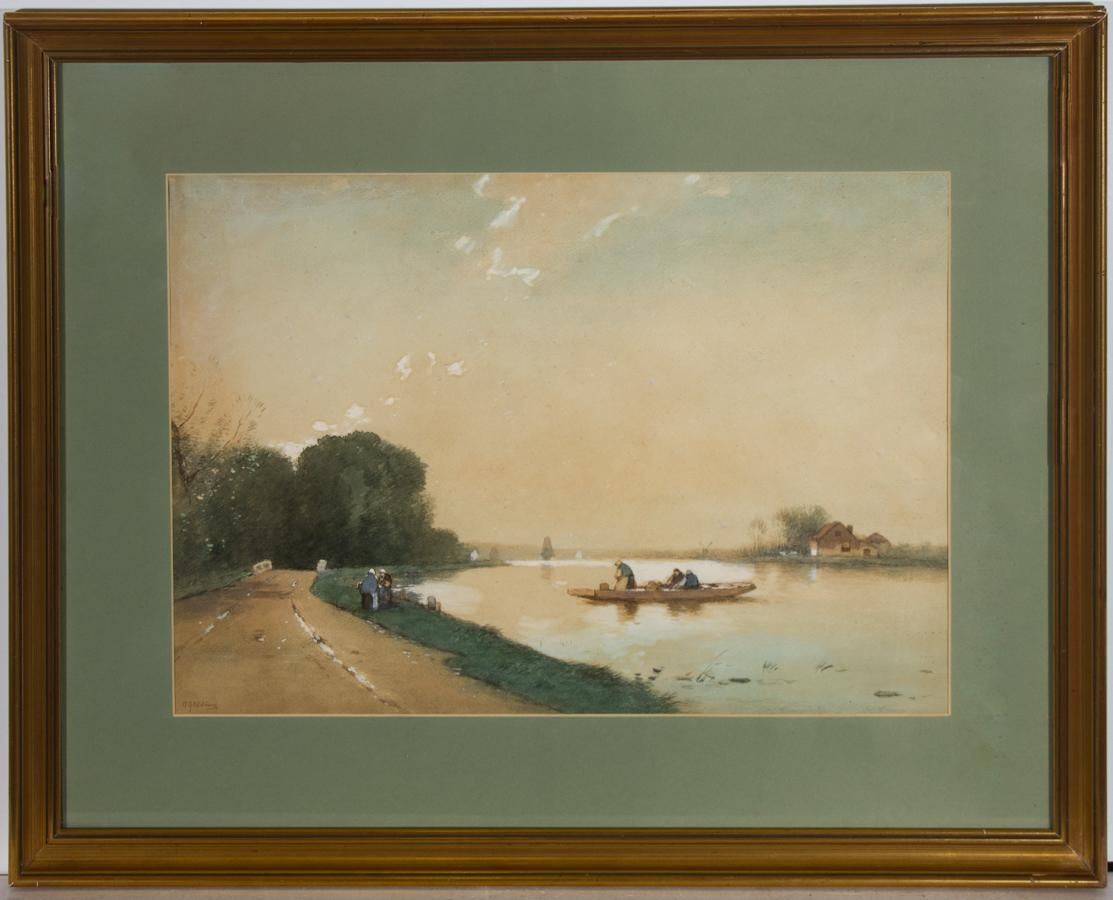Unknown Landscape Art - Marinus Gidding (1863-1925) - Signed & Framed Watercolour, Boating Scene