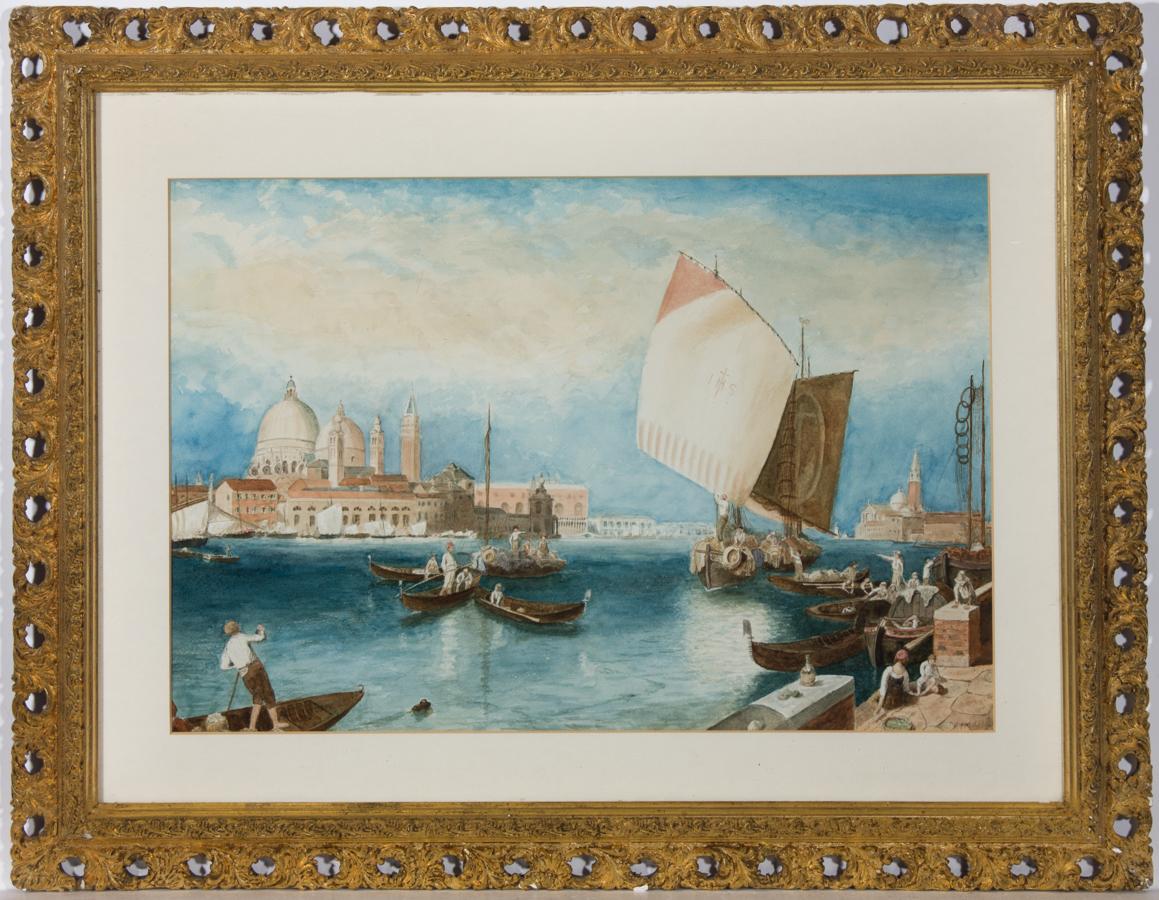 Unknown Landscape Art - R.F. Hiddle - Ornate Framed Mid 19th Century Watercolour, Grand Canal, Venice
