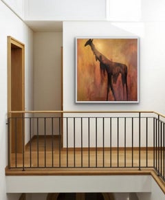 Wandering Giraffe - Gabielle Pool - Oil painting with white wooden tray frame