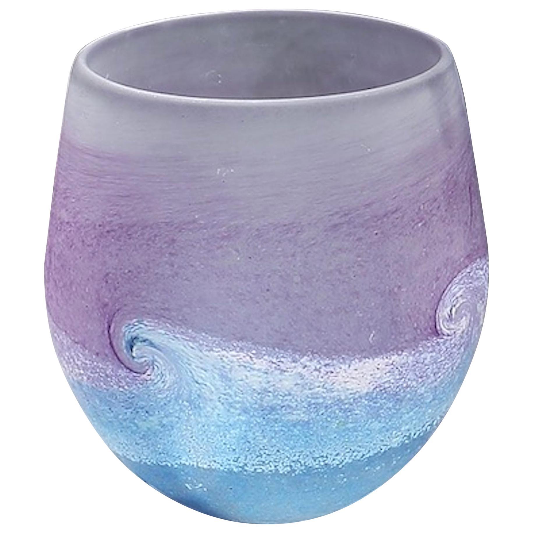 Norman Stuart Clarke, Vase Wave Seascape in Blau, Lila und Weiß, 1997