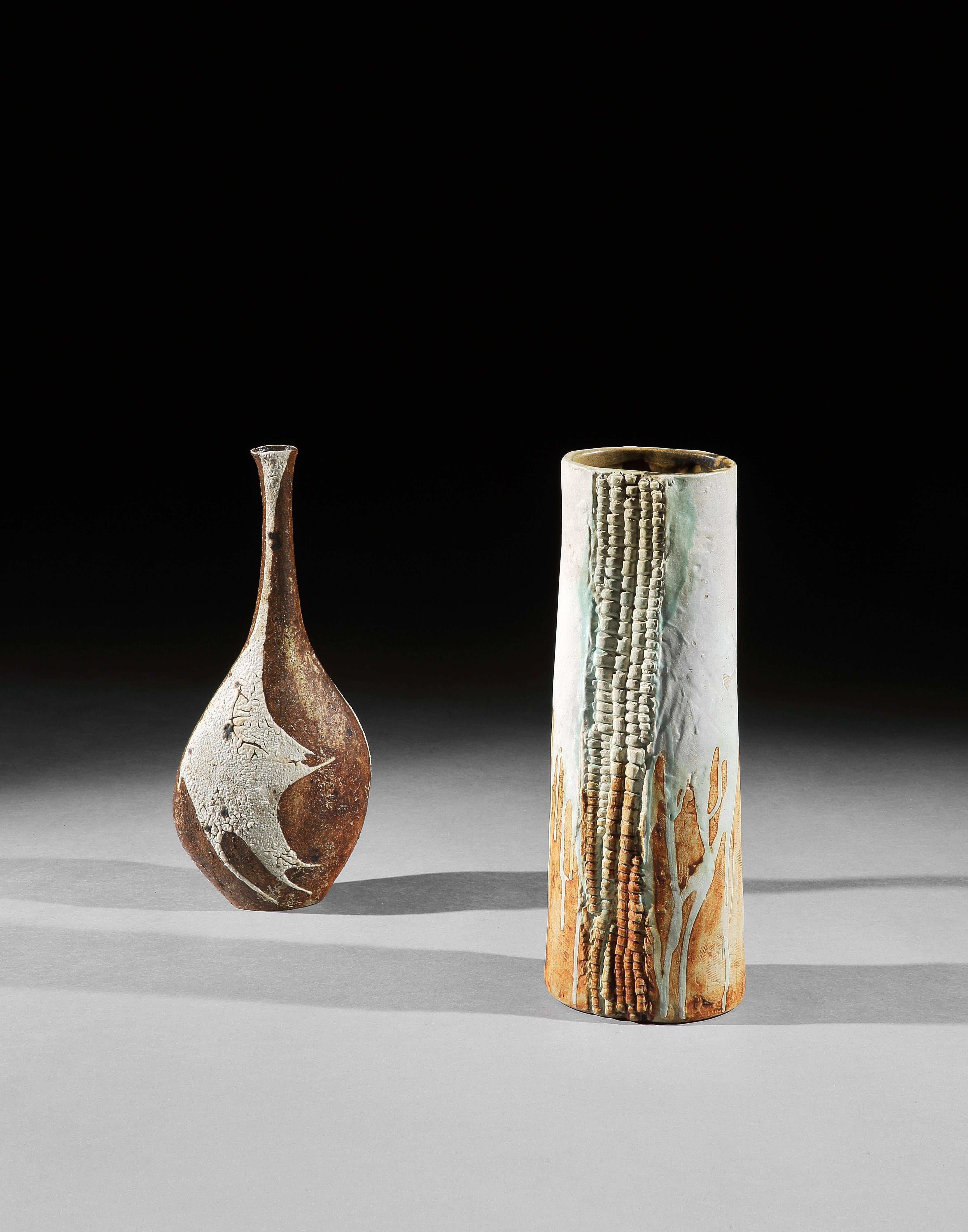 Robert Fournier Bottle Stoneware 1960-1965 White Brown Crusty Textured Glaze For Sale 6
