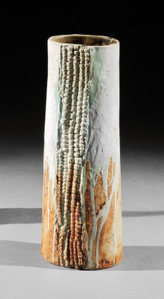 Bernard Rook Vase Waterscape Pottery Glazed White Brown Blue, 1960-1965